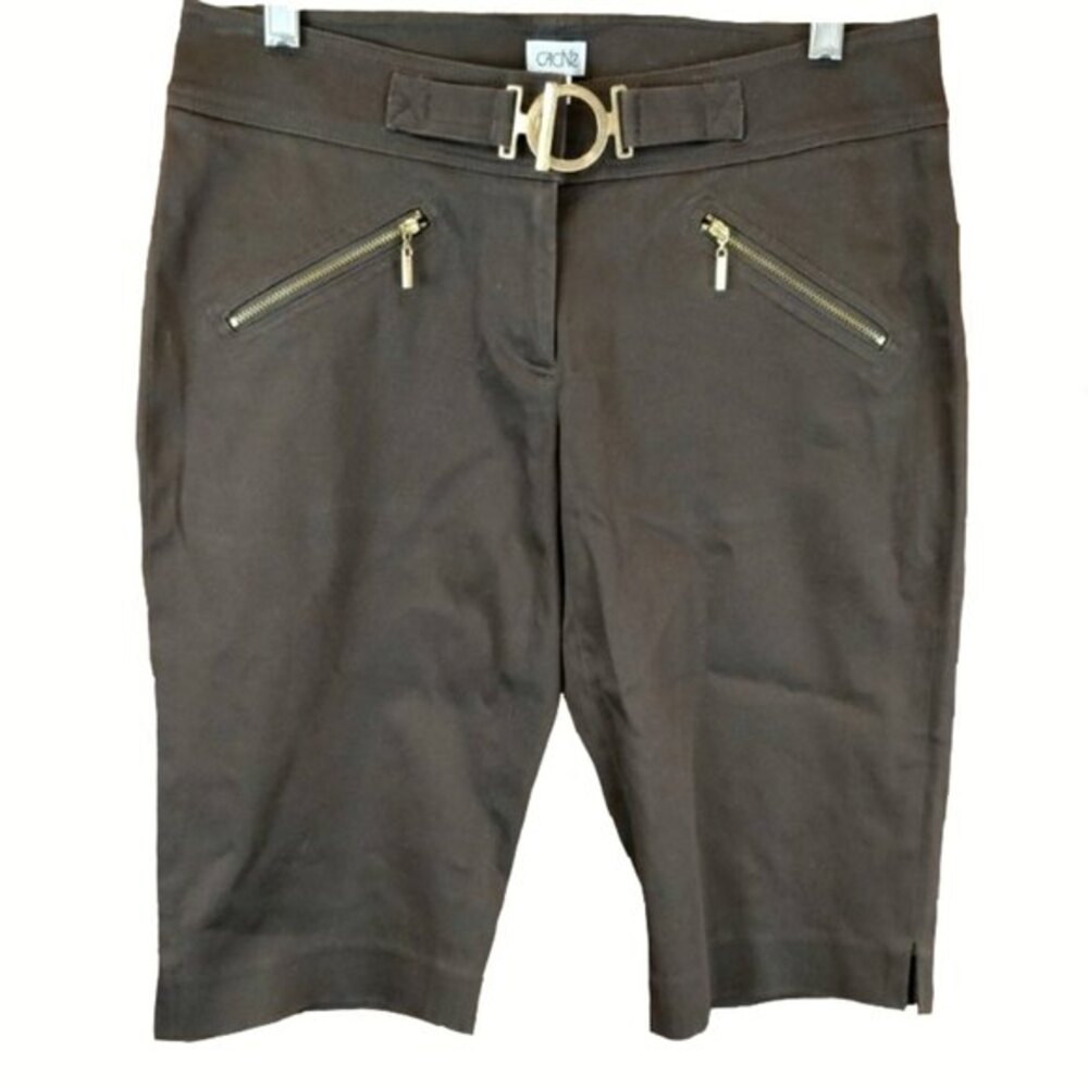 Cache Brown Bermuda Shorts Gold Details Size 4
